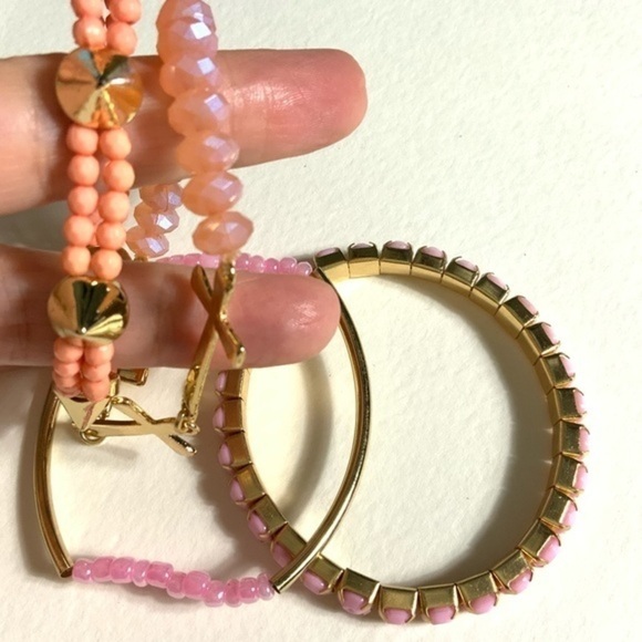 Pink peach gold stretchy bracelet stack rocker set (4) - Picture 2 of 2